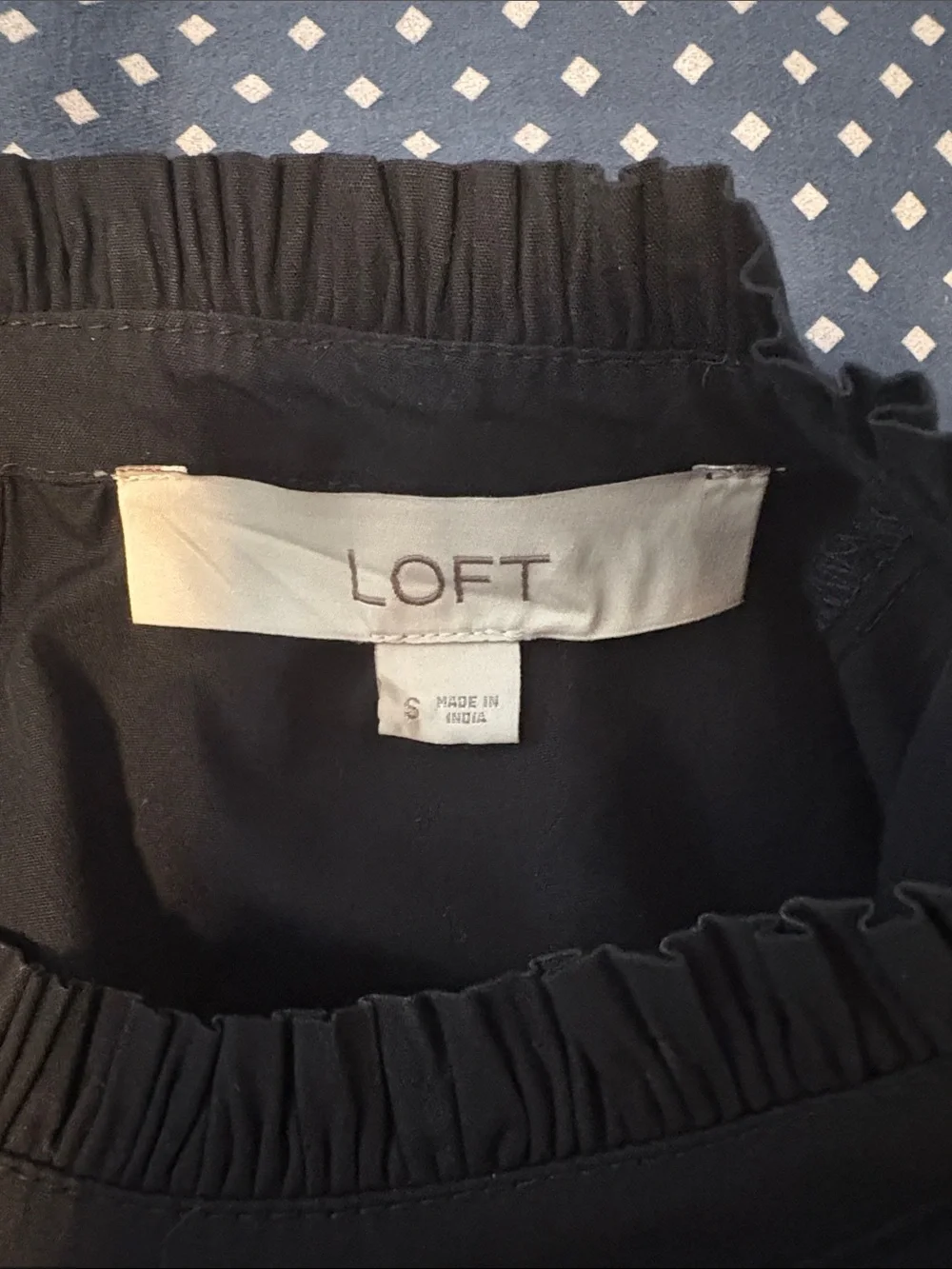 LOFT Black Blouse with White Floral Embroidery